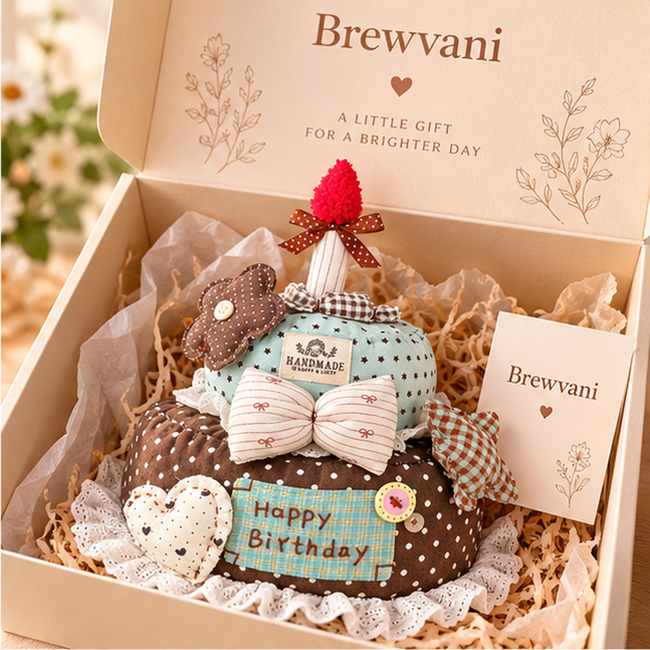 Brewvani® Fabric Birthday Cake Decor – Handmade-Style Soft Cake Ornament