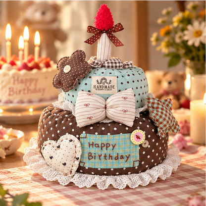 Brewvani® Fabric Birthday Cake Decor – Handmade-Style Soft Cake Ornament