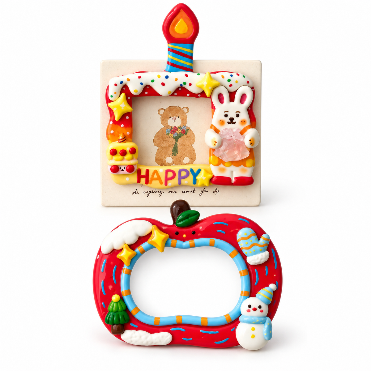 Brewvani® Cute Decorative Stone-Plastic Photo Frame – Colorful Desktop Picture Frame