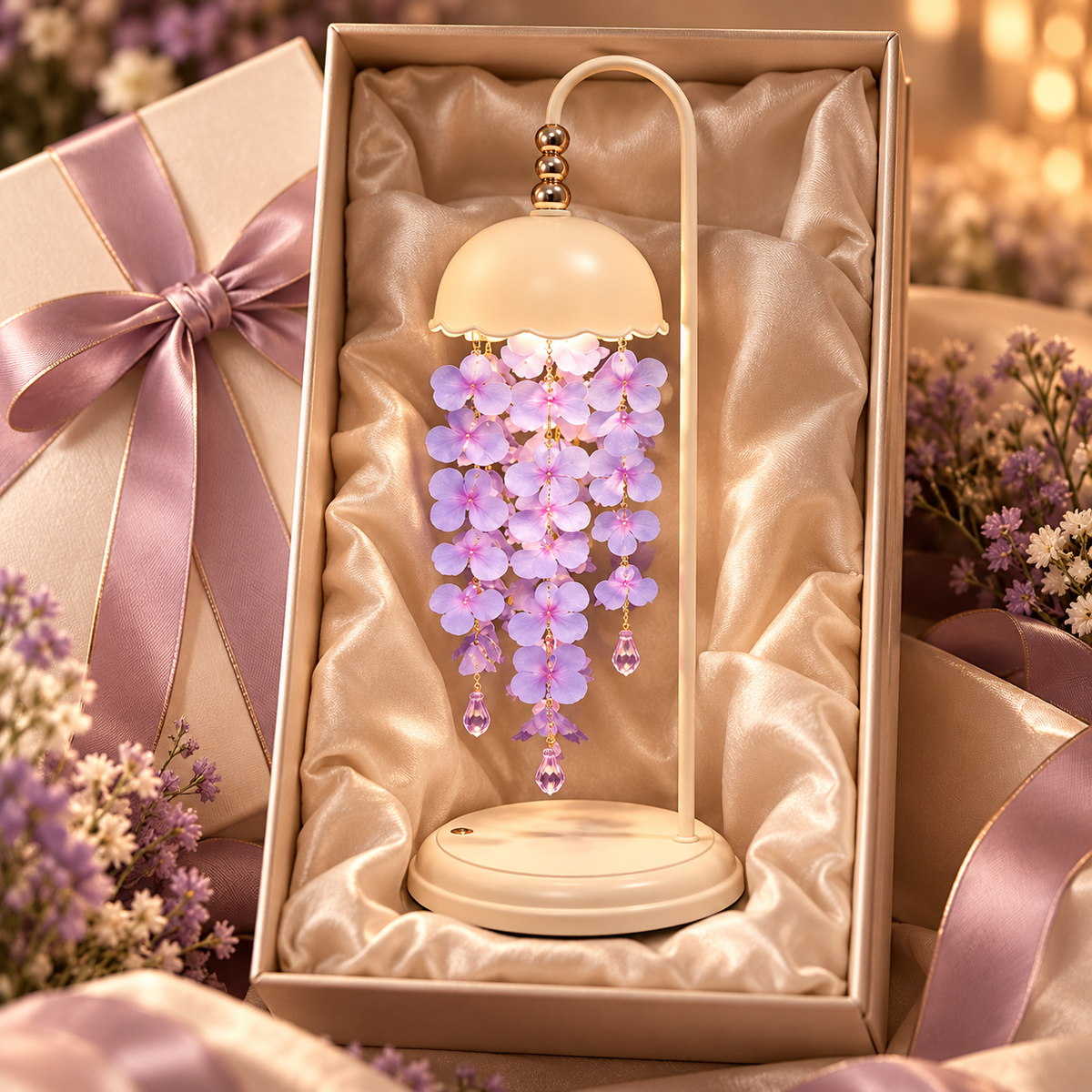 Brewvani® Floral Table Lamp – Purple Hanging Flower Decorative Bedside Light