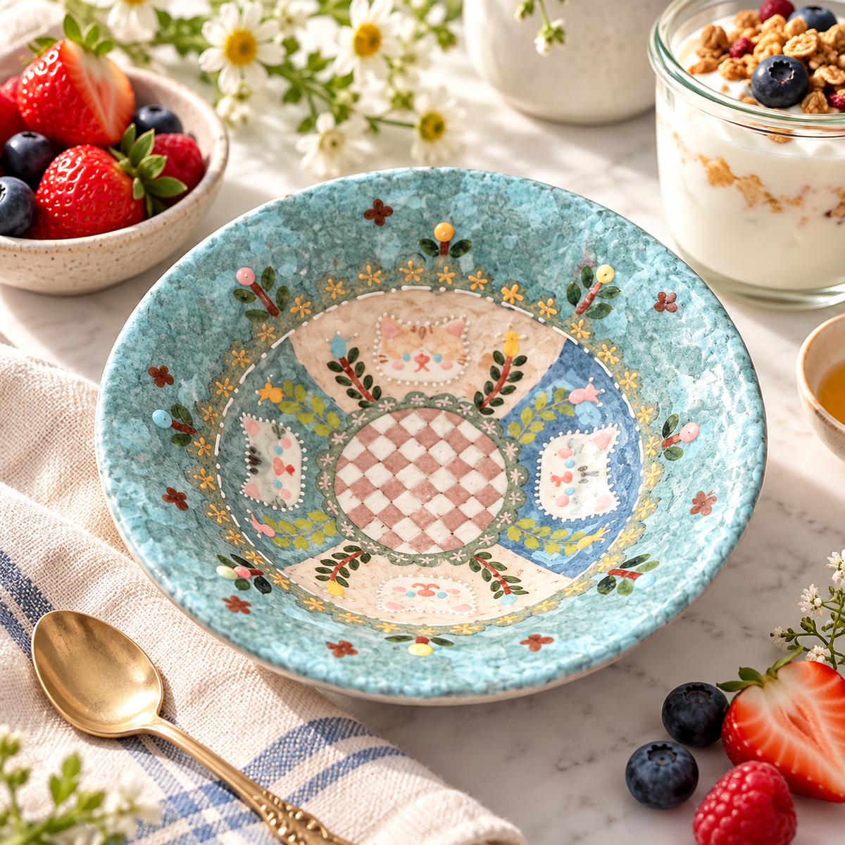 Brewvani® Decorative Yogurt Bowl – Floral Ceramic Breakfast Bowl