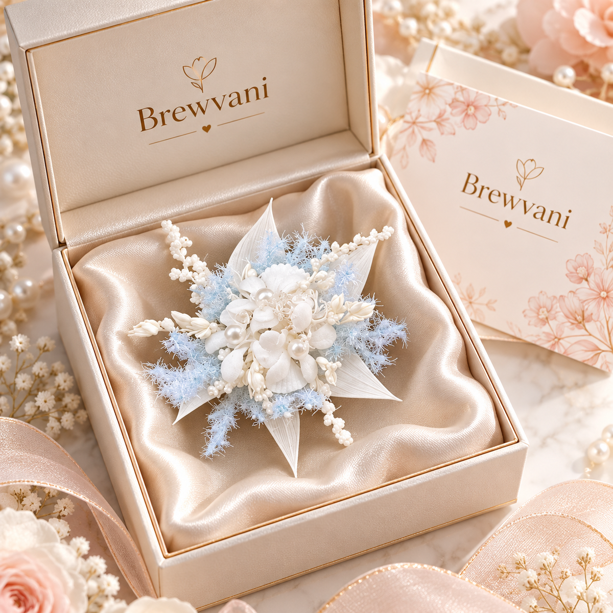 Brewvani® Floral Statement Ring – Blue & White Flower Cocktail Ring