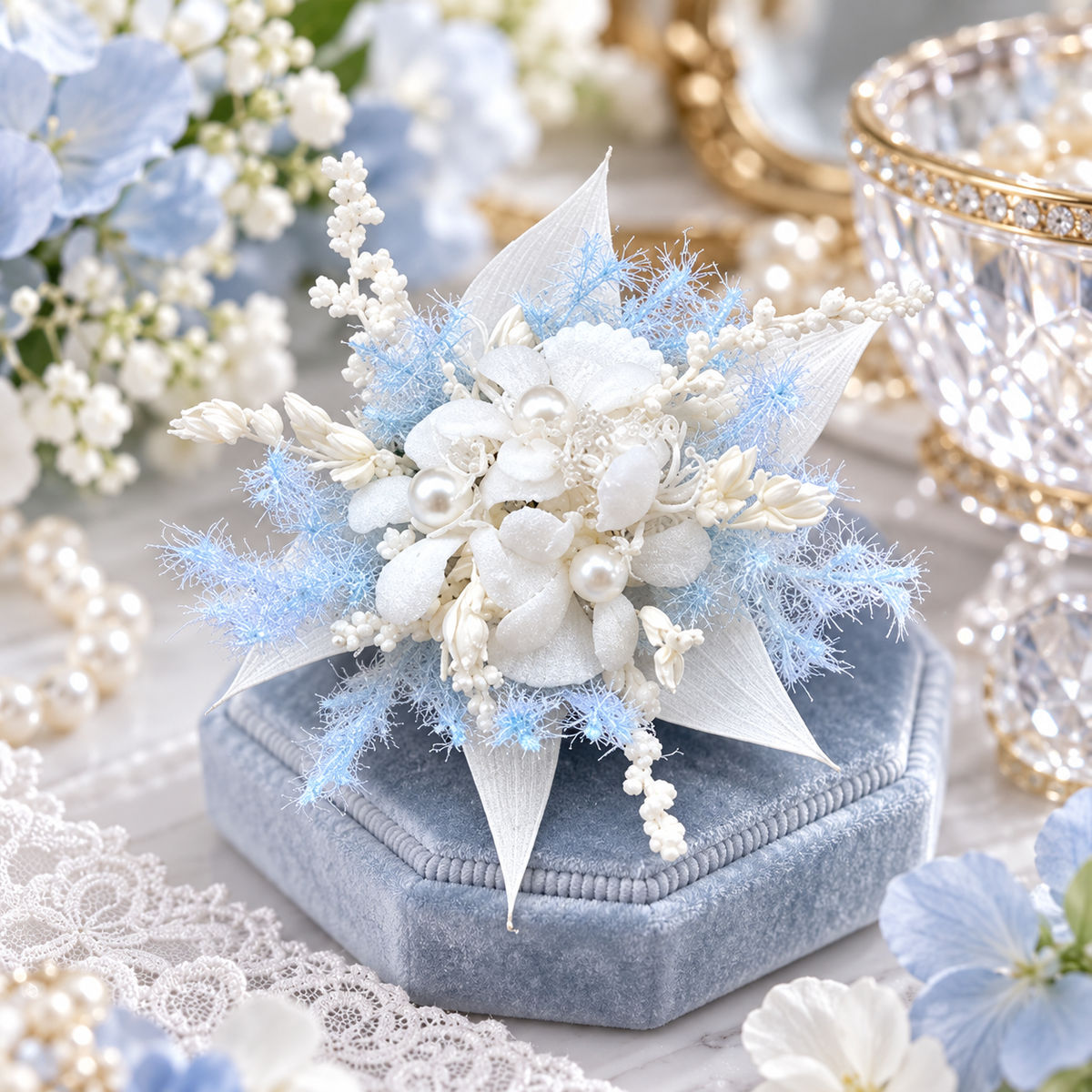 Brewvani® Floral Statement Ring – Blue & White Flower Cocktail Ring