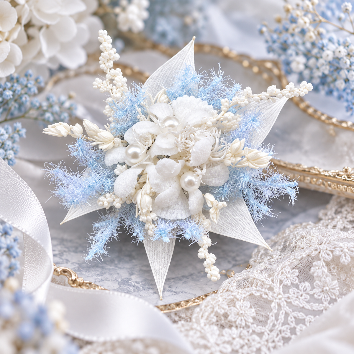 Brewvani® Floral Statement Ring – Blue & White Flower Cocktail Ring