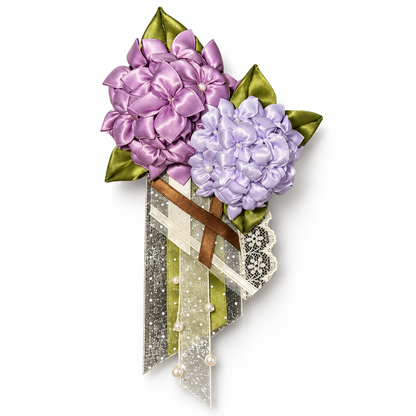 Brewvani® Purple Floral Corsage – Elegant Fabric Flower Brooch with Ribbon